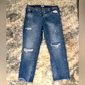 Avec Les Filles High-Rise Boyfriend Distressed Raw Hem Jeans, Size 12